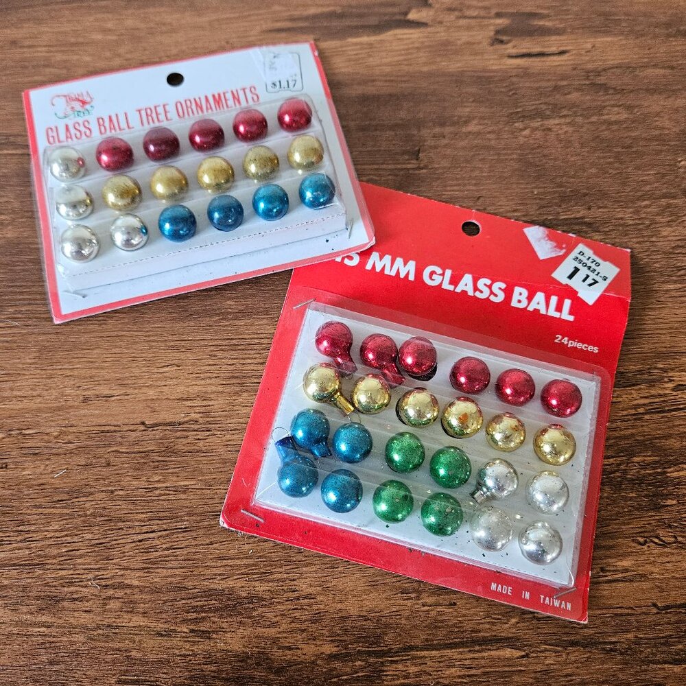 42 Vintage Mini Feather Tree Christmas Glass Ball Ornaments 1/2" 15mm IN BOX